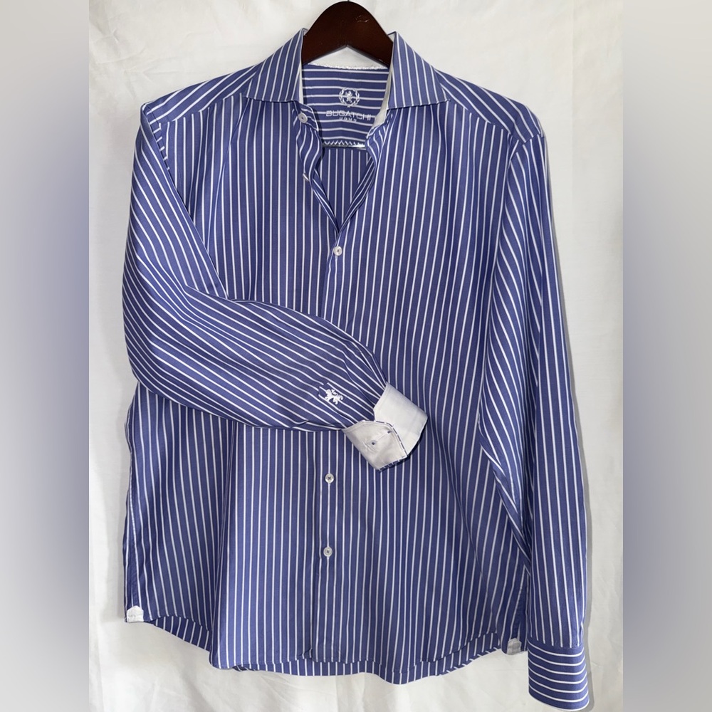 Bugatchi Uomo striped dress shirt, 100% cotton, size (16 1/2) 34/35